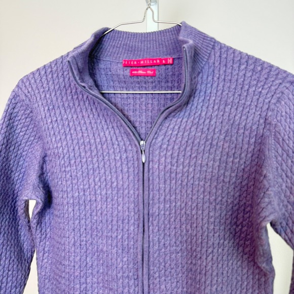 Peter Millar Women's Zip Front Cable Knit Merino Wool Sweater Jacket Cardigan L - Picture 2 of 6
